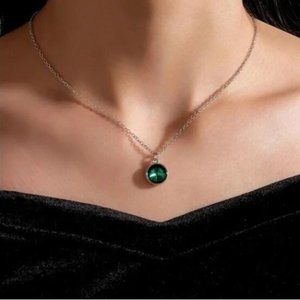 Silver Green Charm Necklace